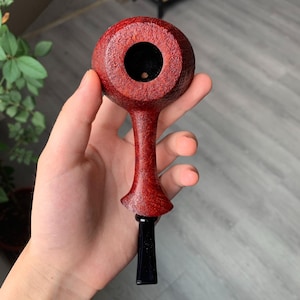 Handmade Volcano Tobacco Pipe–Red Sandblasted Briarwood Long Stem SmokingPipe | Unique Flared Foot Design | German Acrylic Bit | 3mm Filter