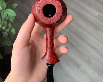 Handmade Red Sandblasted Briarwood Volcano Tobacco Pipe – Long Stem, Flared Foot