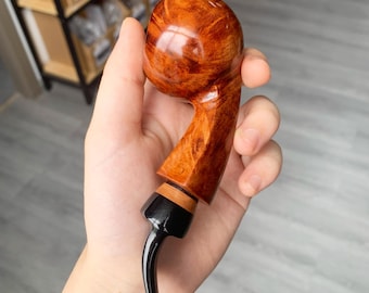 Handcrafted Italian Briar Wood Tobacco Pipe – 9mm Filter Smoking Pipe with Polished Light Finish & Acrylic Stem | Rustic Stone-Like Bowl