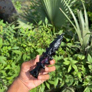 Handcrafted Black Obsidian Lava Blade Knife: Ceremonial Gemstone Art