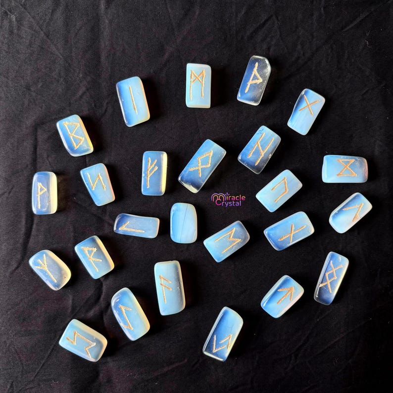 Light Blue Rune Opalite Rune Set, Handcrafted Elder Futhark for Divination - Etsy