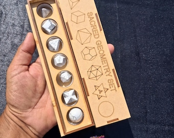 7-Pieces Sacred Geometry Platonic Solids Set Wooden Box Howlite Stone