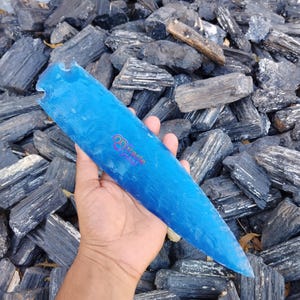 Handcrafted Blue Fiber Optic Obsidian Arrowhead: 10&quot; Artisan Crystal Decor