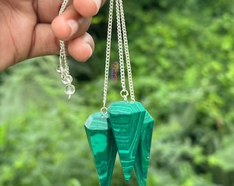 Green Malachite Crystal Pendulum: Dowsing, Chakra Healing, Meditation