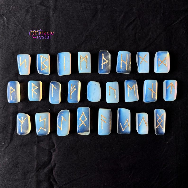 Light Blue Rune Opalite Rune Set, Handcrafted Elder Futhark for Divination - Etsy
