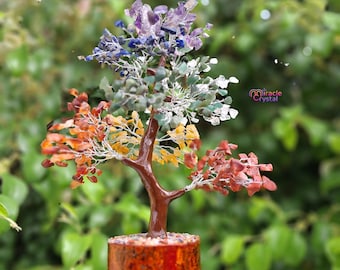 Arbre de cristal fait main à 7 chakras : bonsaï gravé de pierres précieuses pour la méditation