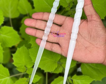 Hand Carved Selenite Crystal Point: Metaphysical Healing Wand