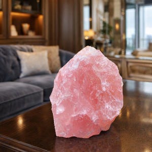Grande cristallo di quarzo rosa grezzo, pietra dell'amore e della guarigione, arredamento per la casa