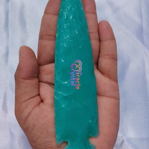 Hand Knapped Green Obsidian Glass Arrowhead: Ritual Athame, Home Decor