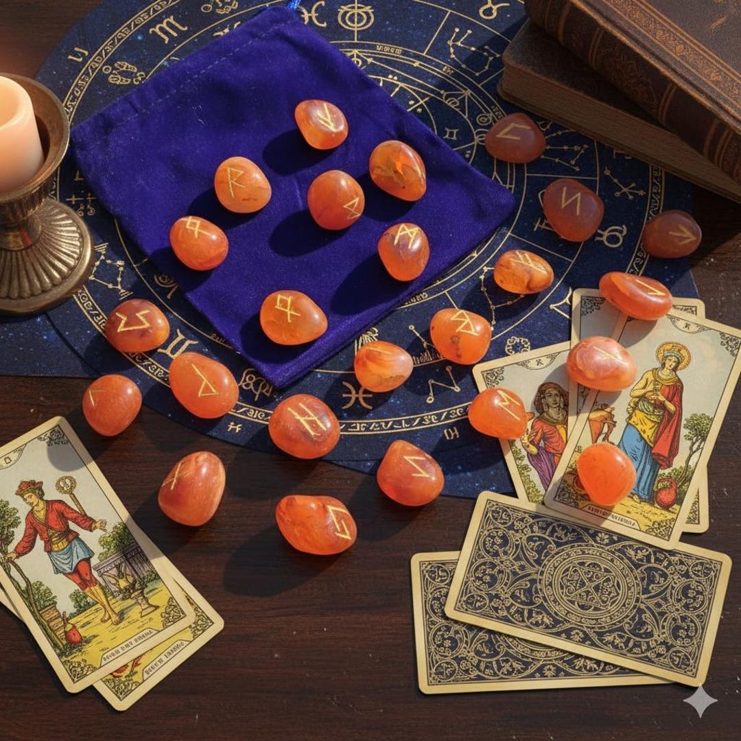 Red Carnelian Runic Alphabet Engraved Spiritual Elder Futhark Runes ...