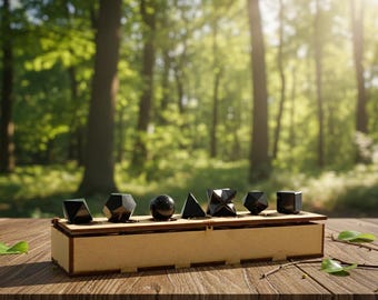 7 Pcs Black Obsidian Platonic Solids Set: Sacred Geometry Crystal With Wooden Box