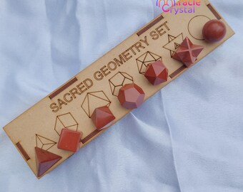 7pcs Red Jasper Platonic Solids Set: Sacred Geometry Crystals