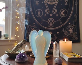 Natural Figurine Handmade Opalite Stone Angel Spiritual Home Decor