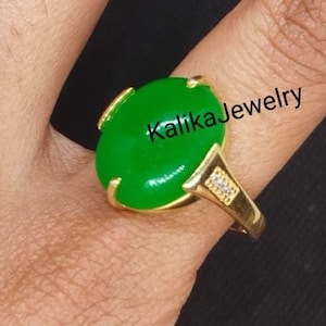Antique Vintage Jade And Diamond Wedding Ring 14k Yellow Gold Plated ,Sterling Silver ,