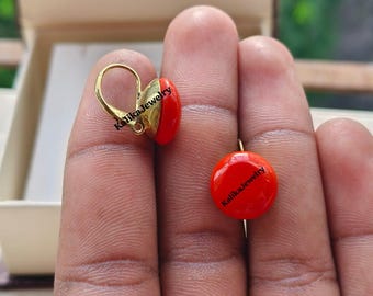 Handmade Coral Stud Earrings: 14k Gold Plated Sterling Silver