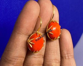 3,80 ct ovala viktorianska korallörhängen: 14k gult guld över sterlingsilver