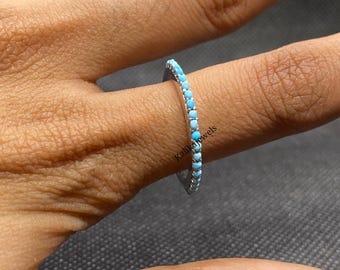 Vintage Victorian 1Ct Round Cut Natural Turquoise Band Wedding Ring, Sterling Silver 925 , Turquoise Ring