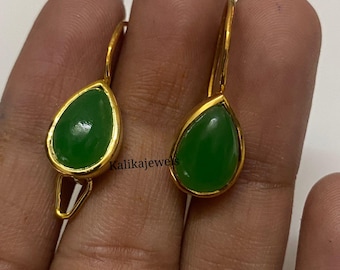 Art Deco Green Jade Stud Wedding Earrings: 14k Gold Plated Sterling Silver, Vintage Jade , Handmade Jewelry