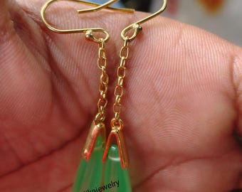 Art Deco Jade Teardrop Earrings: Sterling Silver Dangle, Handmade