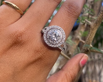 1.50Ct Natural Moissanite Flower Ring 14k White Gold Plated | Sterling Silver | Engagement Ring| Gift for her