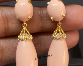 Victorian ,Vintage Drop Earring ,light Orange Handmade Earrings, Coral Earrings Jewelry Gift for Her, Antique Coral ,14k White Gold Finish