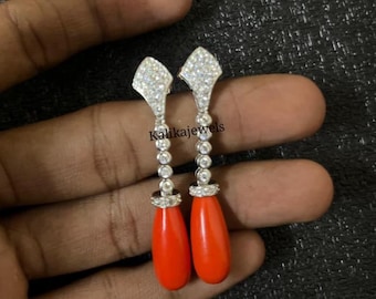 Victorian ,Vintage Drop Earring ,Orange Handmade Earrings, Coral Dangle Earrings Jewelry Gift for Her, Antique Coral ,14k Gold Finish