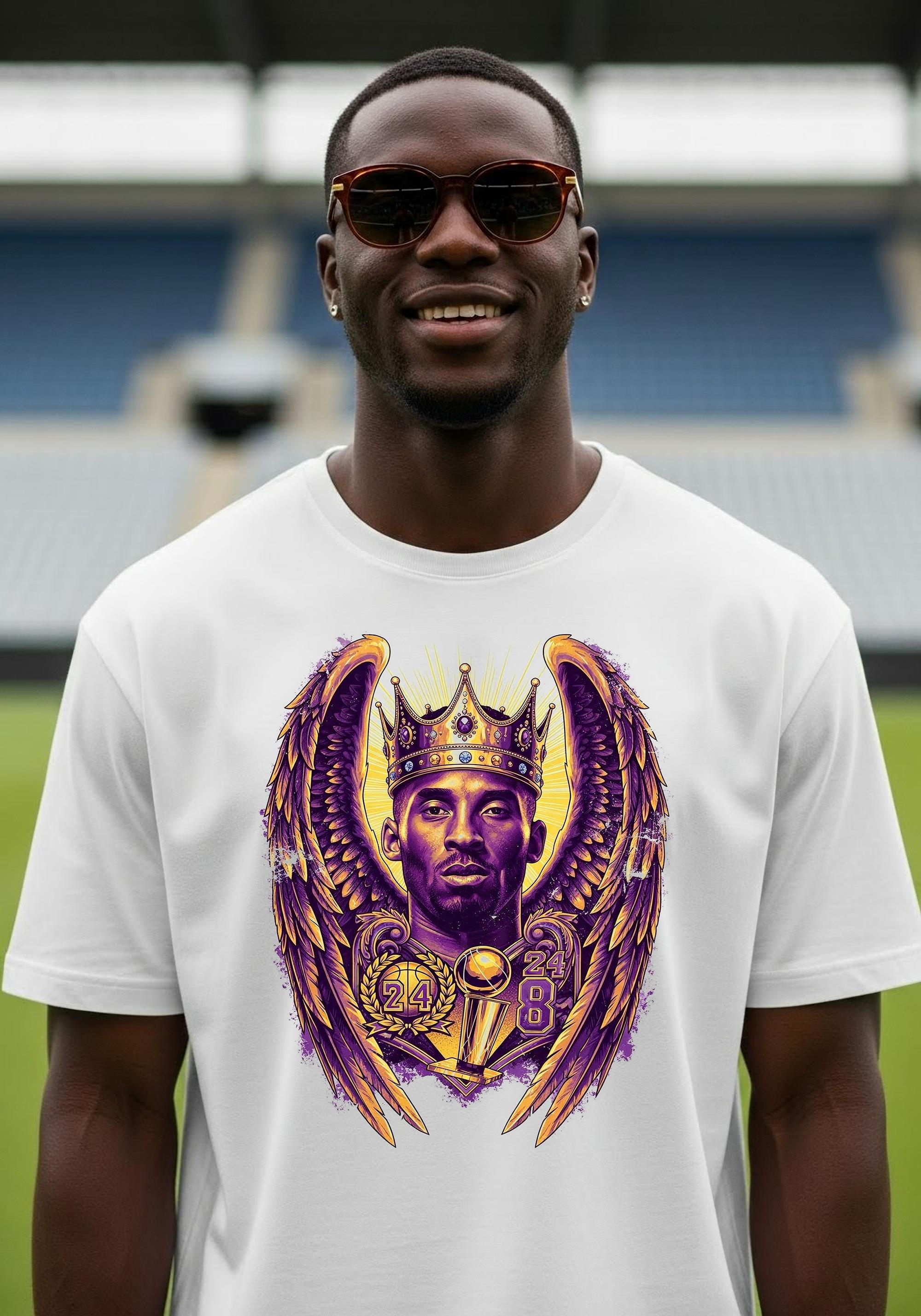 Kobe Bryant Tribute T-shirt – King Crown & Angel Wings, 80s Rock