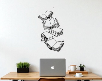 Arte de pared con libros, arte de libros apilados, decoración de pared, arte geométrico de pared, tapiz moderno para el hogar, regalo para amantes de los libros
