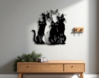 Black Cat Metal Wall Art,  Cat Lover Gift Idea, Contemporary Cat Hanging, Rustic Metal Decoration, Living Room Wall Decor, Home Metal Art