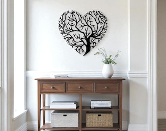Herzförmiger Baum des Lebens Hauswanddekoration, Metallwandkunst, rustikale, von der Natur inspirierte Wandbehang, Wohn- oder Schlafzimmerdekor, Geschenkidee