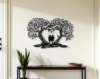 Baum der Liebe Metallkunst, herzförmiger Baum-Wandbehang, rustikale Eisenwanddekoration, modernes naturinspiriertes Wohndekor, einzigartige Geschenkidee