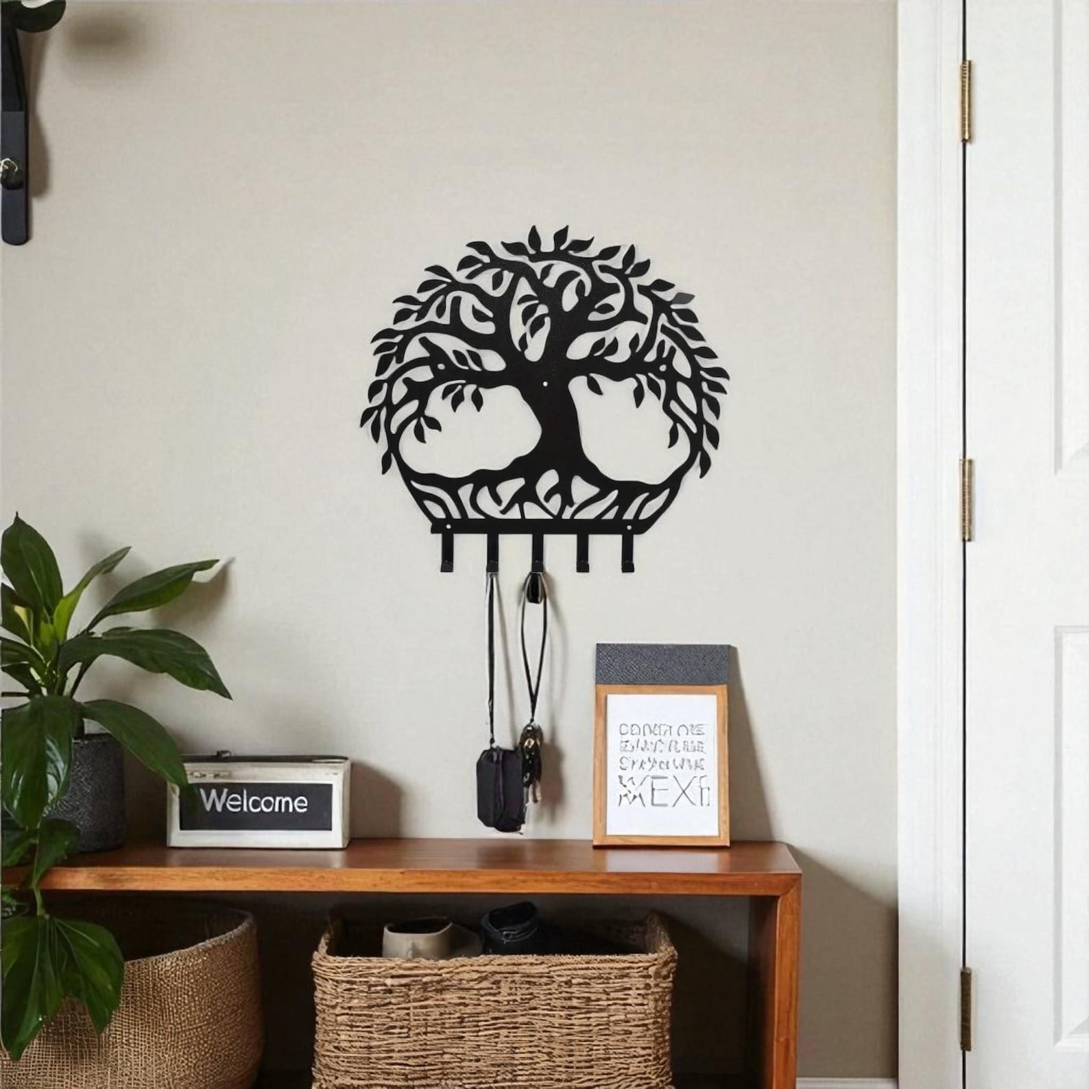 Tree of Life Metal Key Holder, Wall Mounted Key Rack With Hooks, Rustic ...