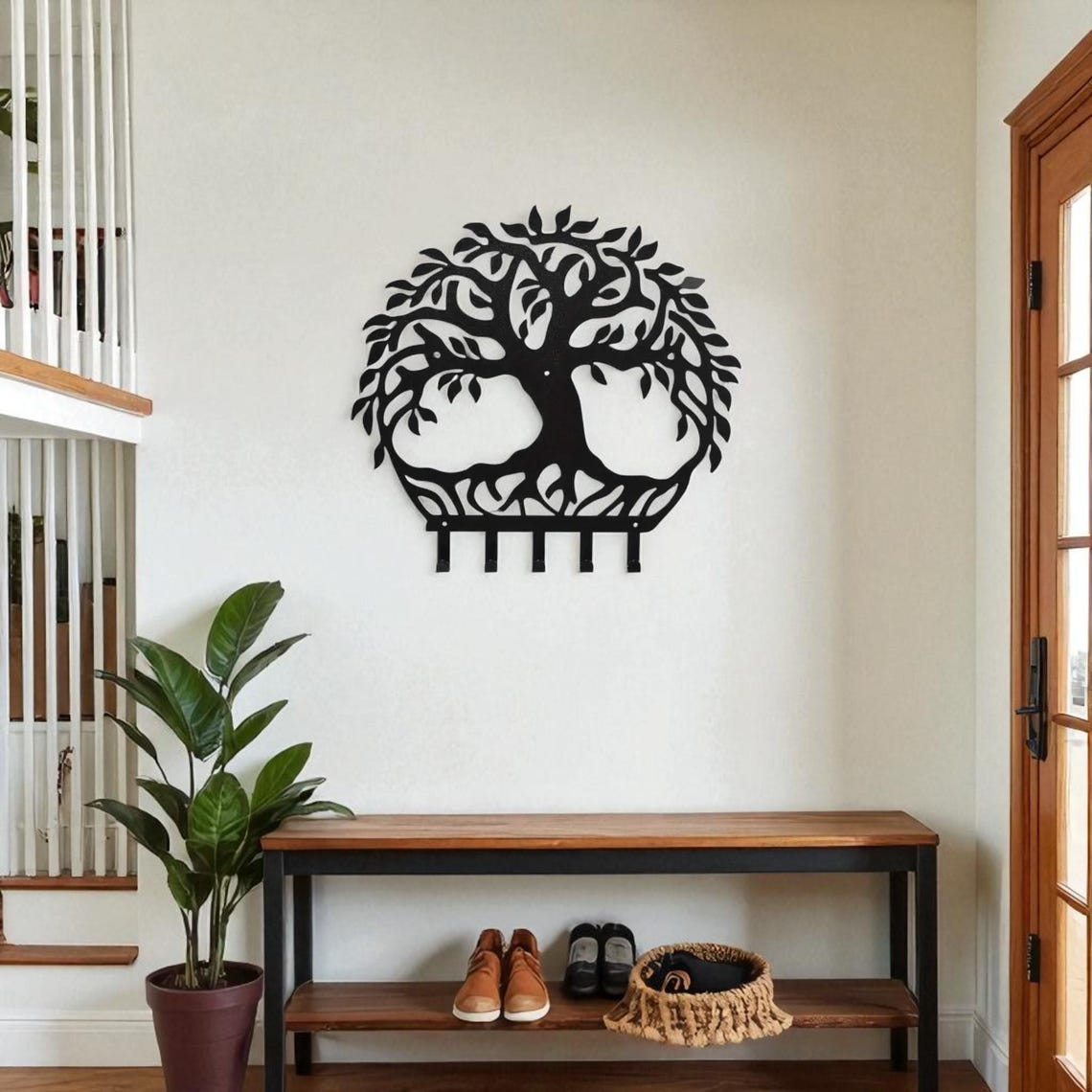 Tree of Life Metal Key Holder, Wall Mounted Key Rack With Hooks, Rustic ...