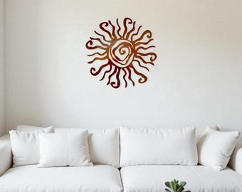Décoration murale en métal soleil, décoration murale de jardin en plein air, sculpture de soleil en fer rustique, décoration de patio ou de porche, idée cadeau unique pour la maison