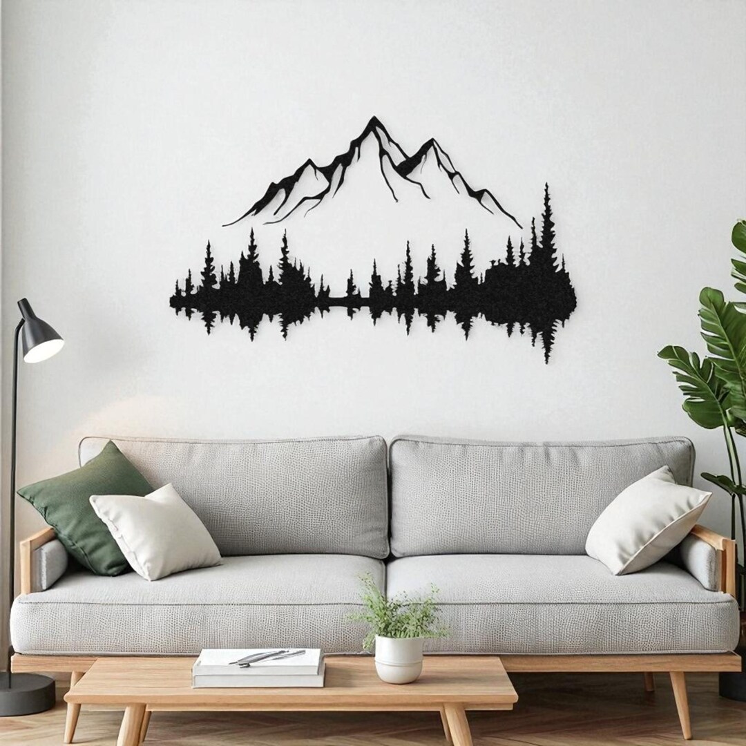 Minimalist Mountain & Forest Metal Wall Art - Cabin Decor, Minimalist ...
