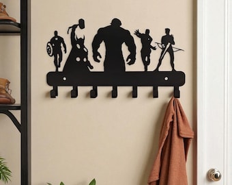 Superheld sleutelhouder, metalen wandgemonteerde organizer met haken, decoratief sleutelrek voor hal of slaapkamer, geek woondecoratie, cadeau voor hem