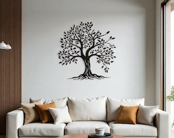 Tree Metal Wall Art, Rustic Nature-Inspired Wall Hanging, Modern Iron Tree Wall Decor, Living Room or Bedroom Home Decoration, Gift Idea