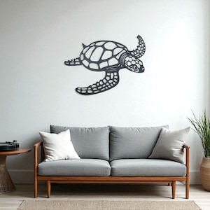 Décoration murale en métal tortue de mer, oeuvre d&#39;art murale en métal de plage, suspension de maison côtière, cadeau pour amoureux de la mer, décoration murale rustique, oeuvre d&#39;art de salon