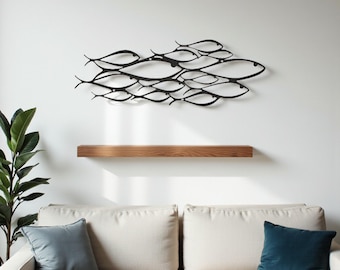 Flock of Fish Metal Wall Art, School of Fish Wall Hanging, Nautical Ocean Decor, Coastal Living Room or Patio Decoration, Beach House Gift