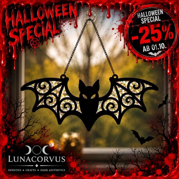 Atrapasueños de murciélago "Murciélago de la noche" | Decoración gótica para ventanas | Regalo de bruja | Hecho a mano por Luna Corvus