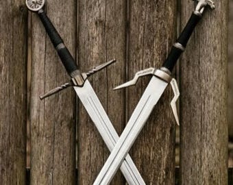 Handmade Witcher 3 Wild Hunt Swords, Feline Steel Sword Geralt Of Rivia Cosplay  Prop Swords, White Wolf Monster Slayer Blade Christmas Gift