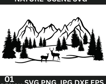 Mountain Forest Scene SVG: Nature Wall Decor, Cricut Files (Instant Download)