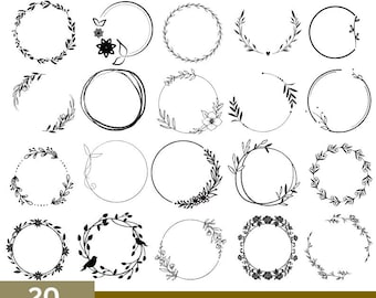 Floral Circle Frame Svg Bundle, Round Frame Svg, Flower Circle Frame Svg, Floral Wreath Svg, Circle Frame Png, Weddings, Instant Download