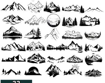 Mountain SVG Bundle: Hand-Drawn Forest Tree Clipart (Digital Download)