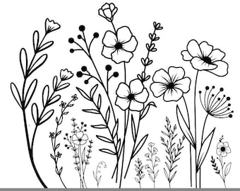 Wildflower Svg, Flower Meadow Svg, Minimalist Flower Svg, Wildflower Png, Wildflower Clipart, Botanical Garden Png, Instant Download