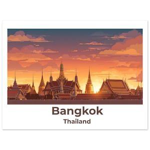Grand Palace Bangkok Print: Sunset Temple, Thailand Travel Poster