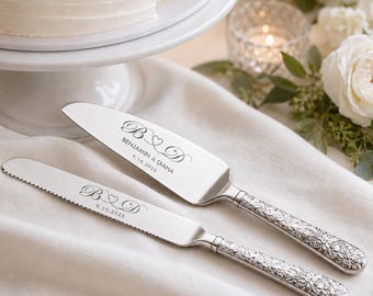 Personalized Wedding Cake Knife Set, Engraved Gold/Silver Cake Server Set, Custom Mr Mrs Cake Cutting Set, Bridal Shower Anniversary Gift