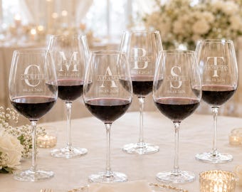 Personalized Wedding Party Wine Glasses, Custom Name Toast Glasses, Bridesmaid Groomsman Gift, Bulk Reception Drinkware, Wedding Favor