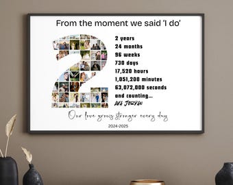 Jubiläum Zahlen Fotocollage Leinwandrahmen 0–9 | Benutzerdefinierte Jahr Foto-Collage | Hochzeit Jahrestag Geschenk druckbar