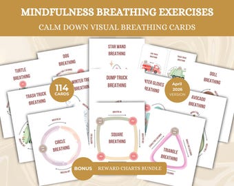 Mindfulness Breathing Exercise Cards for Kids | Calm Down Flashcards | Emotional Regulation Activities | Printable Coping Skills Bundle